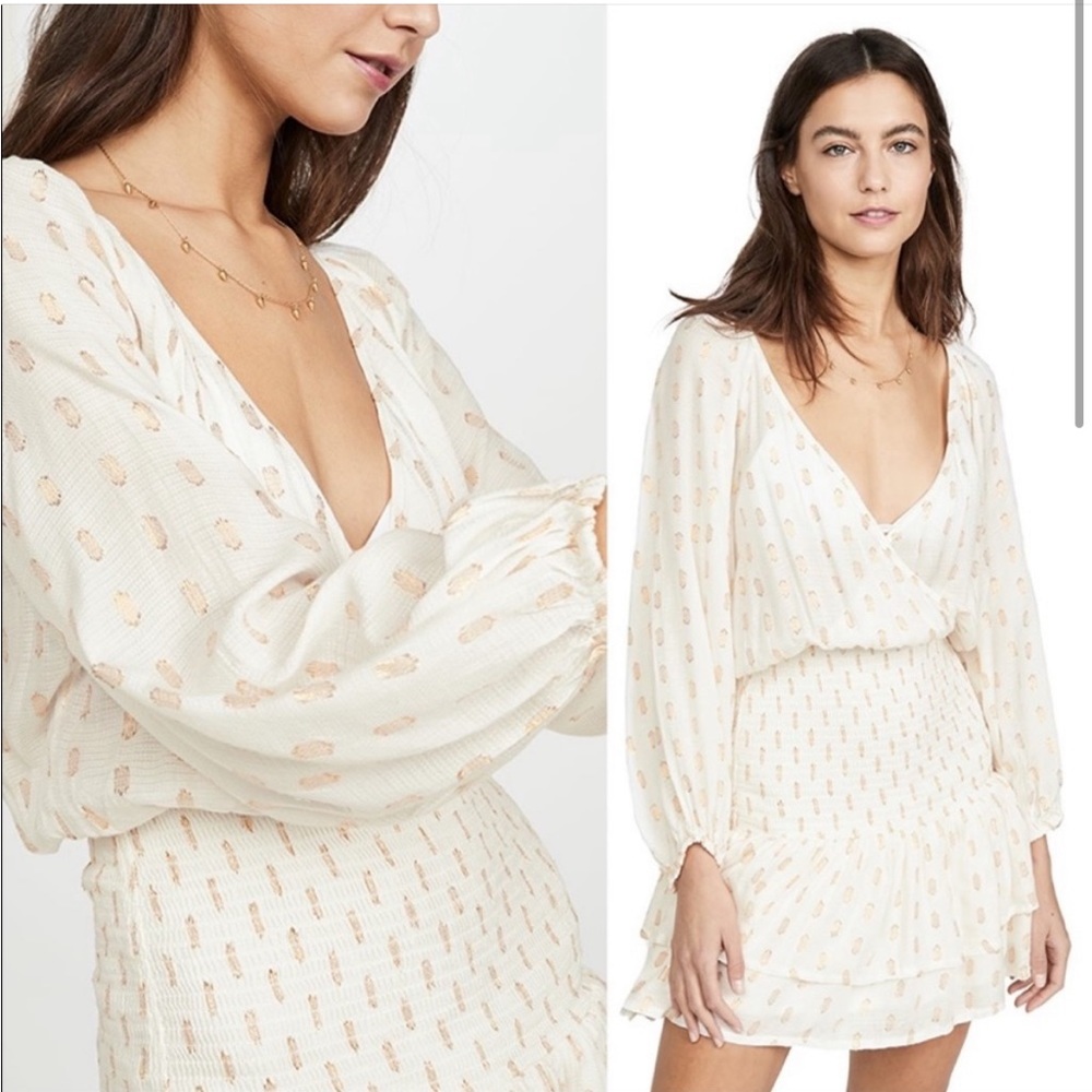 Suboo Mar Shirred Mini Dress Revolve Cream and Gold Graduation Cocktail Ruffle